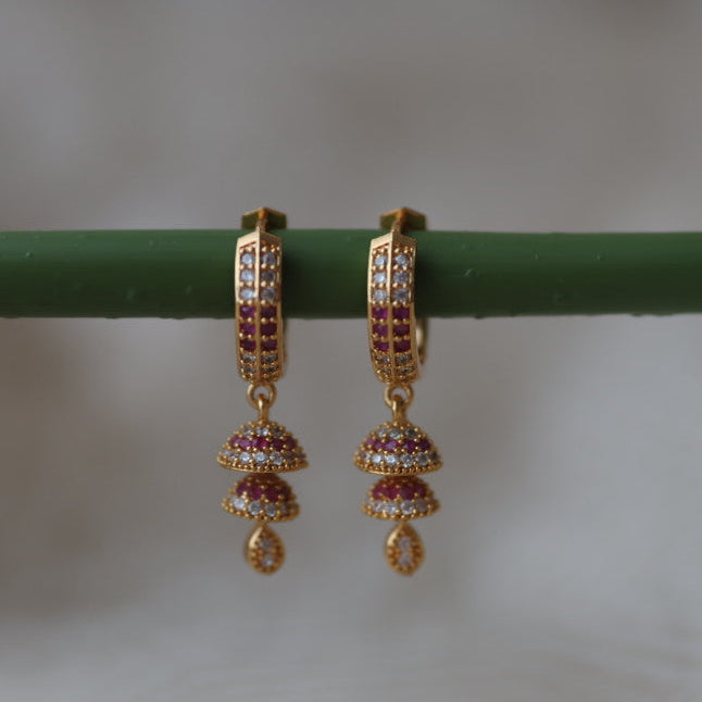 Heritage gold plated ruby white stone hoop earrings HD893