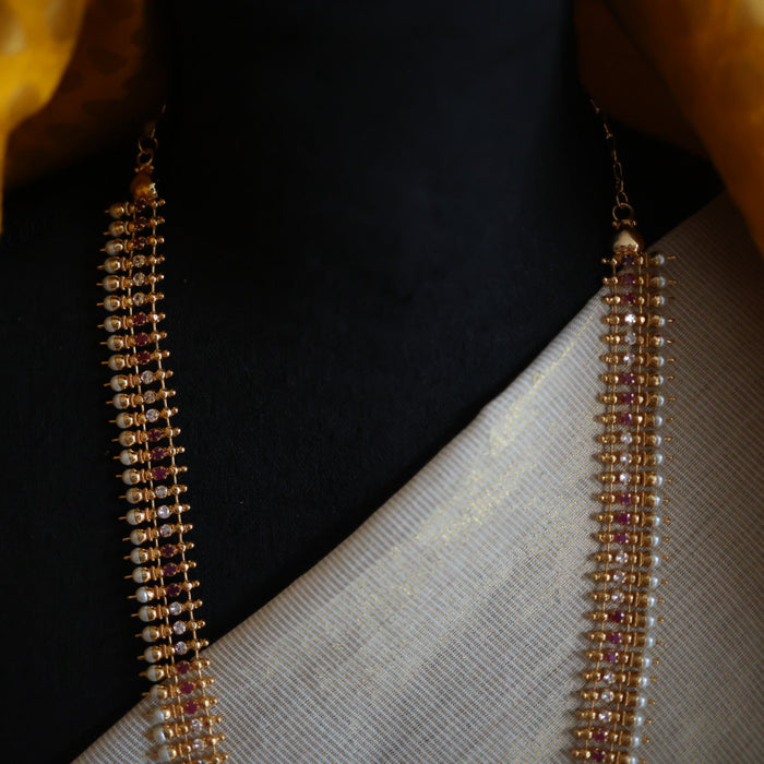 Heritage gold plated ruby white stone long necklace with earrings HL00252