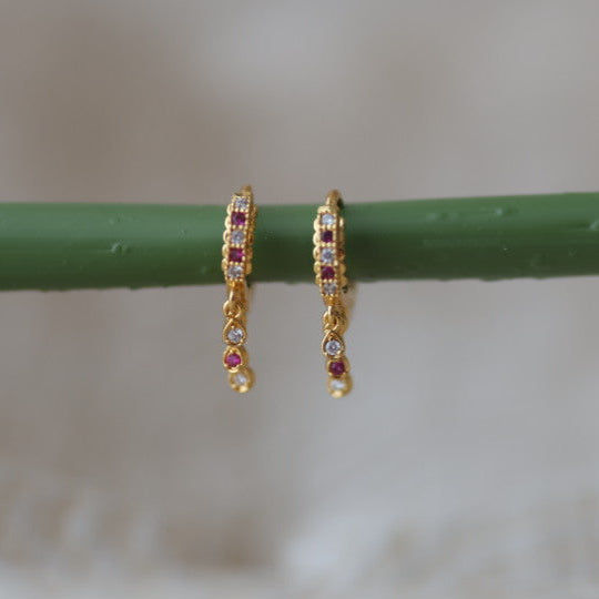 Heritage gold plated ruby white stone hoop earrings HD8991