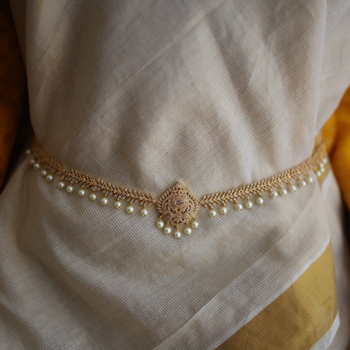 Heritage gold plated white stone and pearl waistchain HW34789