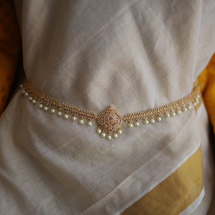Heritage gold plated white stone and pearl waistchain HW34789