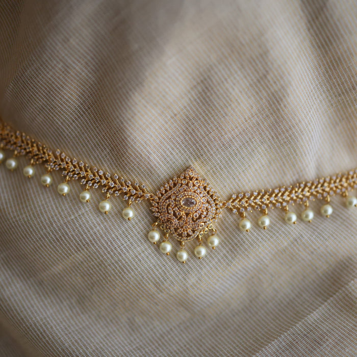 Heritage gold plated white stone and pearl waistchain HW34789