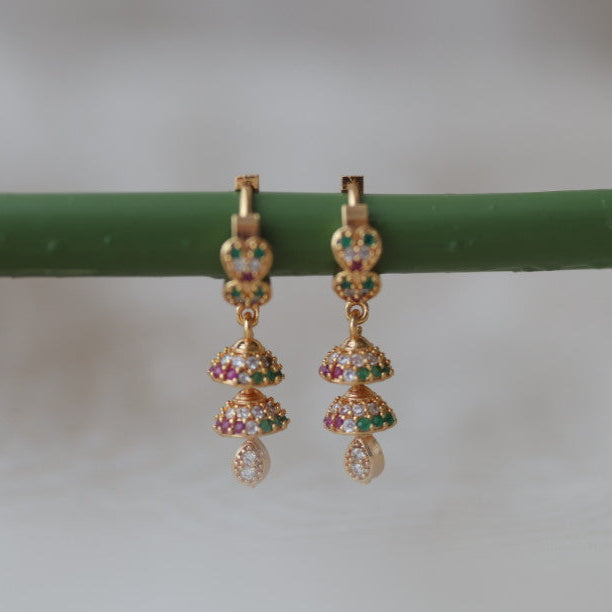 Heritage gold plated ruby white stone hoop earrings HD8933