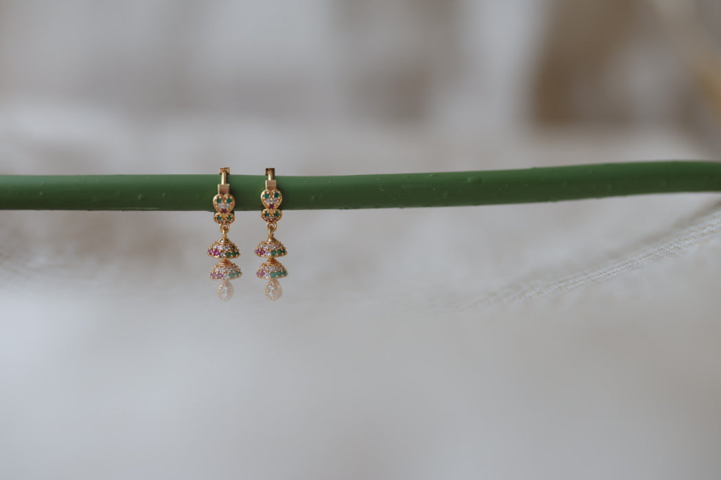 Heritage gold plated ruby white stone hoop earrings HD8933