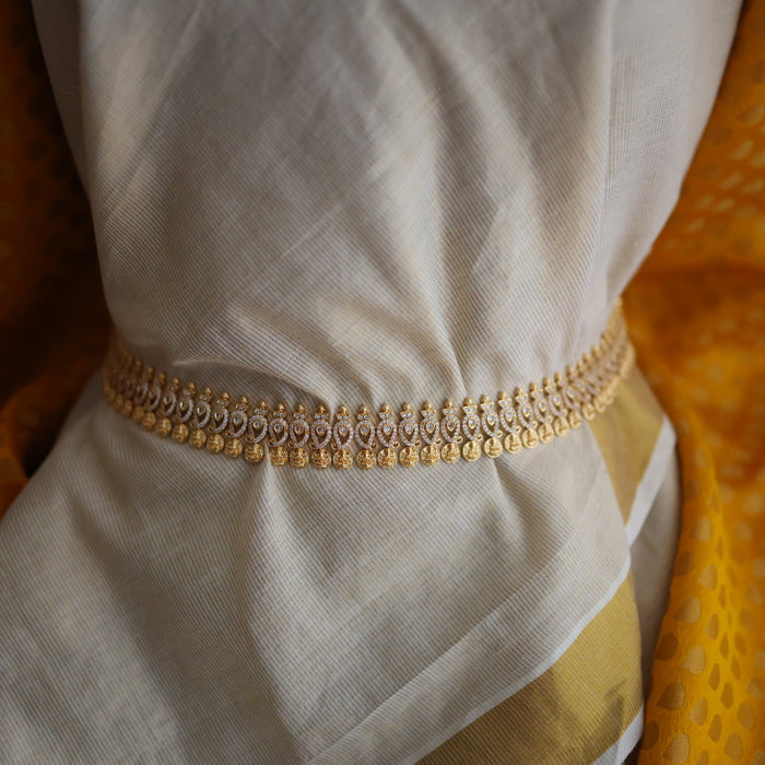 Heritage gold plated white stone coin necklace/ waistchain HL34557