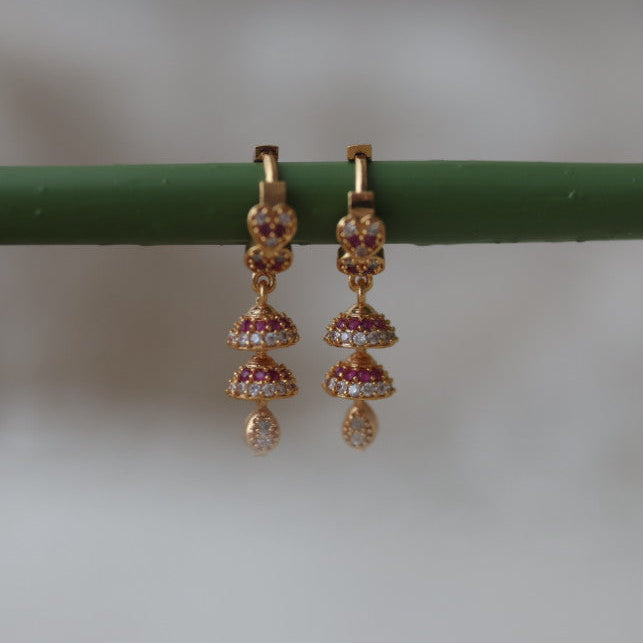 Heritage gold plated ruby white stone hoop earrings HD1234