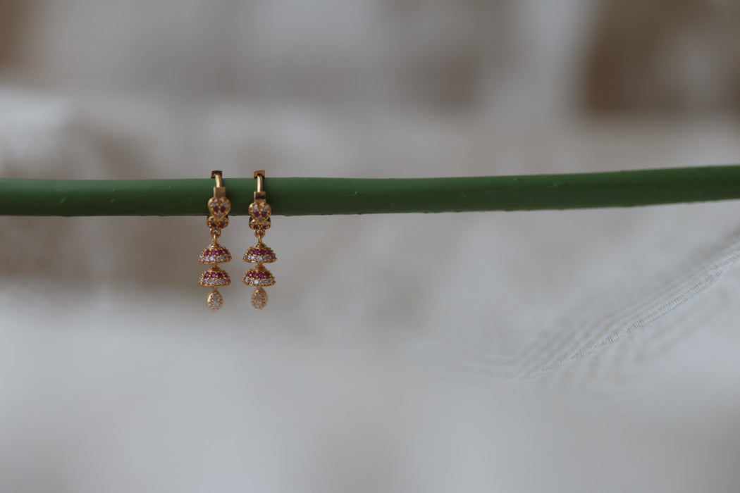 Heritage gold plated ruby white stone hoop earrings HD1234
