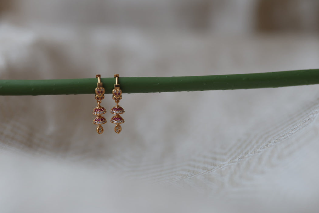 Heritage gold plated ruby white stone hoop earrings HD1234