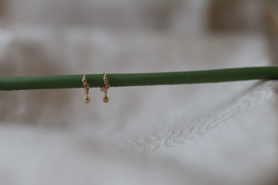 Heritage gold plated ruby green white stone hoop earrings HD645