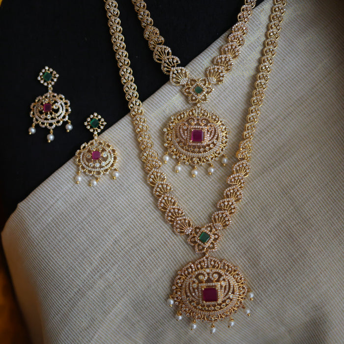 Heritage gold plated long and short necklace with earrings HLS0012