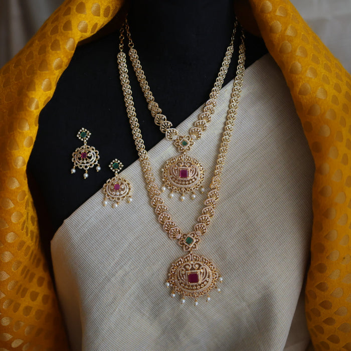 Heritage gold plated long and short necklace with earrings HLS0012