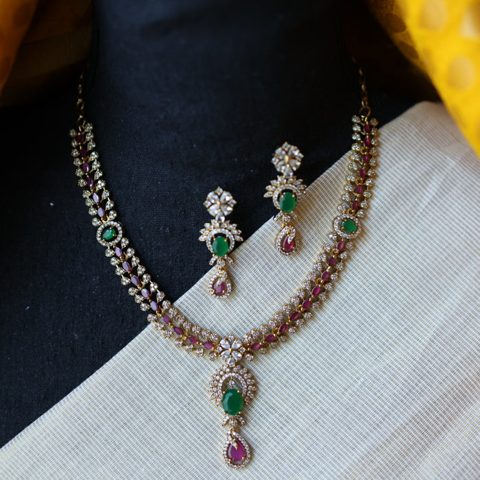 Antique multi stone short necklace with earrings TTS4371