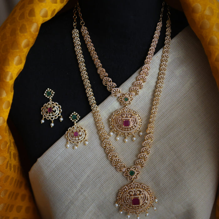 Heritage gold plated long and short necklace with earrings HLS0012