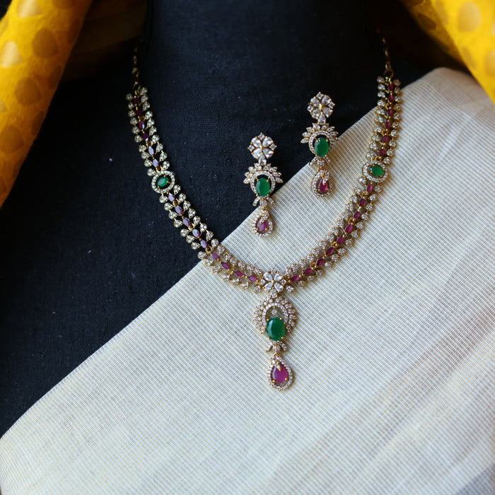 Antique multi stone short necklace with earrings TTS4371