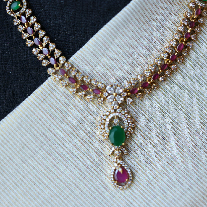 Antique multi stone short necklace with earrings TTS4371
