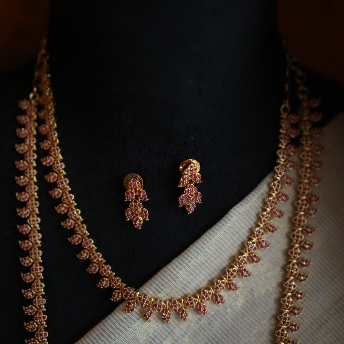 Heritage gold plated long and short ruby stone mango necklace with earrings HLS001