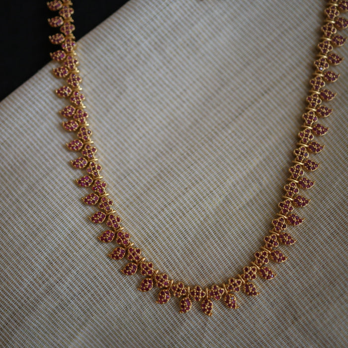Heritage gold plated long and short ruby stone mango necklace with earrings HLS001