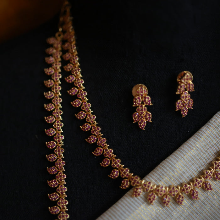 Heritage gold plated long and short ruby stone mango necklace with earrings HLS001