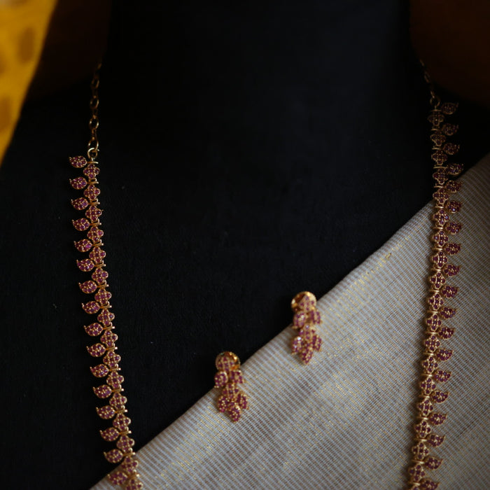 Heritage gold plated long and short ruby stone mango necklace with earrings HLS001