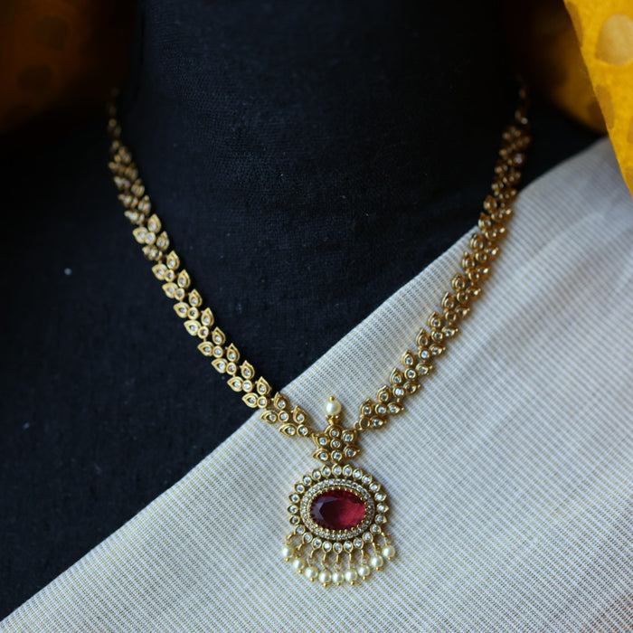 Antique ruby white stone short necklace with earrings TTS4366