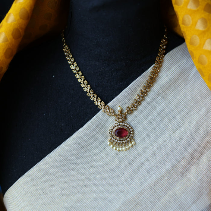 Antique ruby white stone short necklace with earrings TTS4366