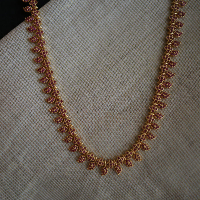 Heritage gold plated long and short ruby stone mango necklace with earrings HLS001