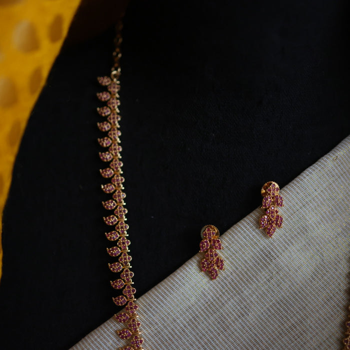 Heritage gold plated long and short ruby stone mango necklace with earrings HLS001