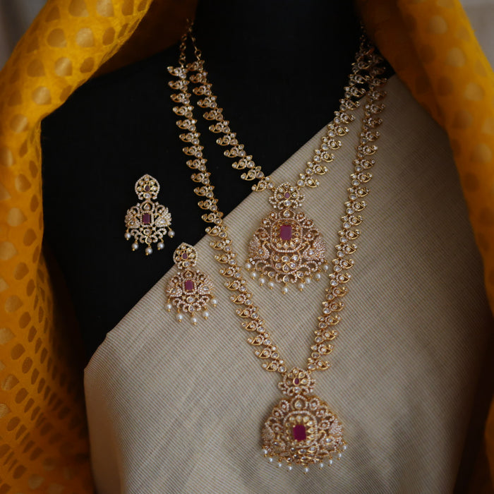 Heritage gold plated long and short necklace with earrings HLS0022