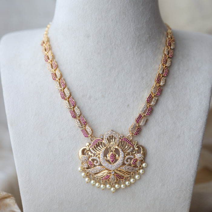 Heritage gold plated ruby white stone short necklace H8914