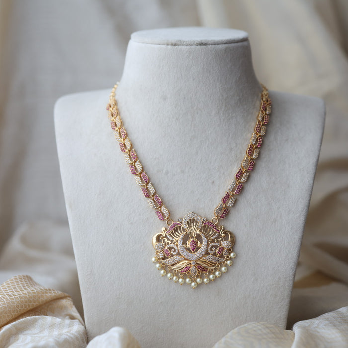 Heritage gold plated ruby white stone short necklace H8914