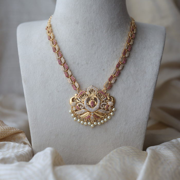 Heritage gold plated ruby white stone short necklace H8914