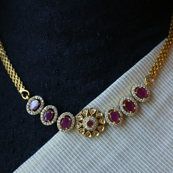 Antique white and ruby stone simple choker necklace with earrings CCB1098