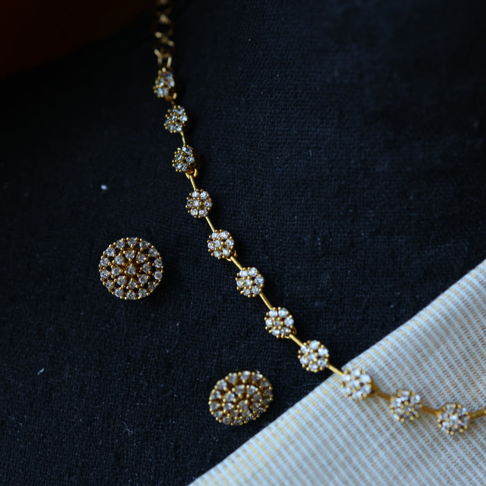 Antique whites stone short necklace with earrings TTS4360
