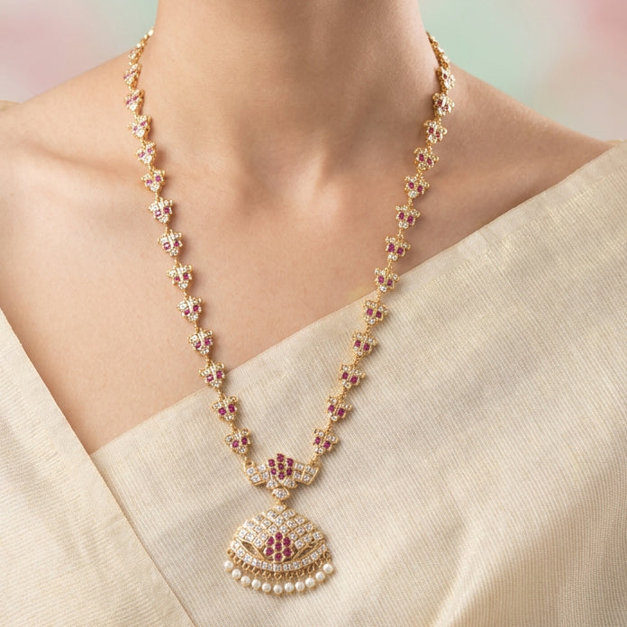 Heritage gold plated padakam long necklace HL8773