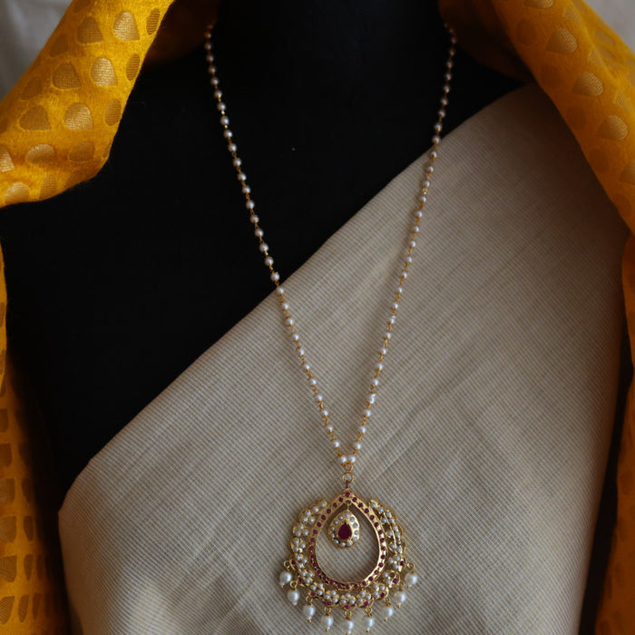 Heritage gold plated pearl pendant padakam long necklace HP6146