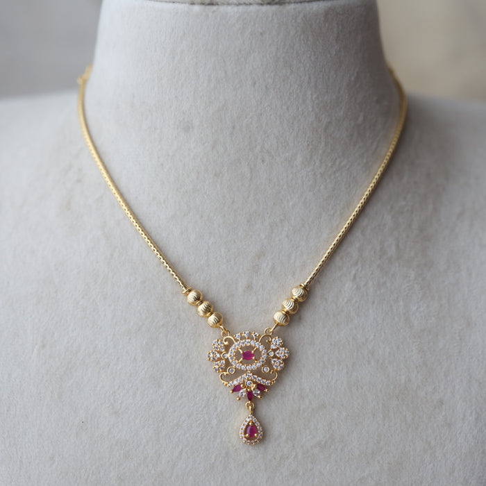 Heritage gold plated ruby white stone short necklace H2179