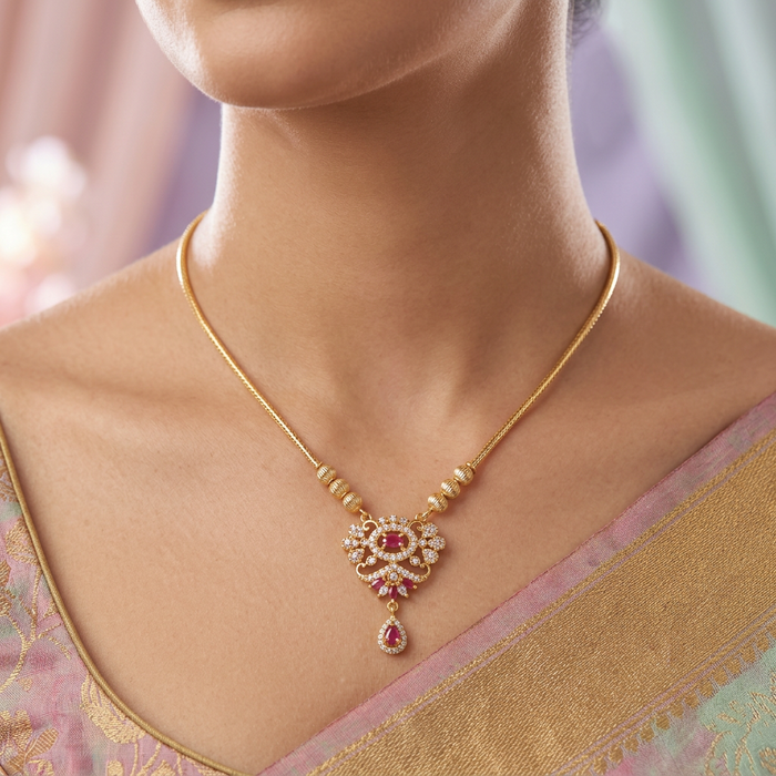 Heritage gold plated ruby white stone short necklace H2179