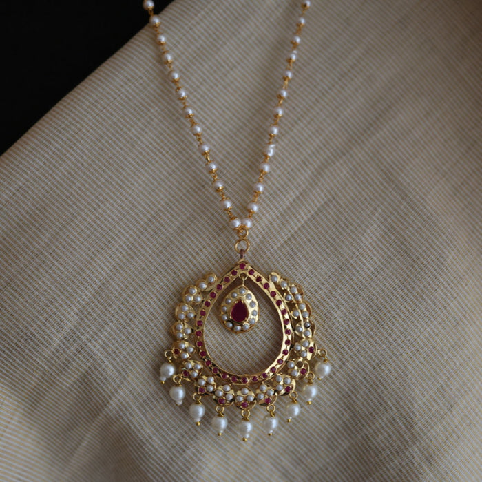 Heritage gold plated pearl pendant padakam long necklace HP6146
