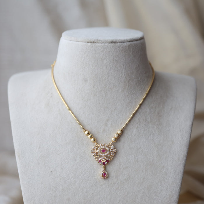 Heritage gold plated ruby white stone short necklace H2179