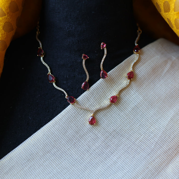 Antique white and ruby stone simple short necklace with earrings TTS4364