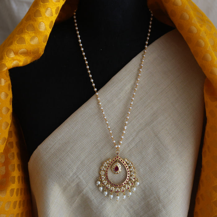 Heritage gold plated pearl pendant padakam long necklace HP6146
