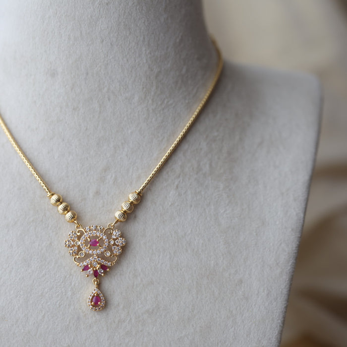 Heritage gold plated ruby white stone short necklace H2179
