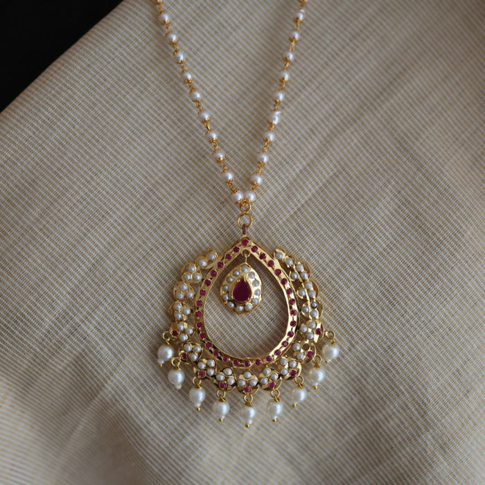 Heritage gold plated pearl pendant padakam long necklace HP6146