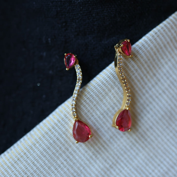 Antique white and ruby stone simple short necklace with earrings TTS4364