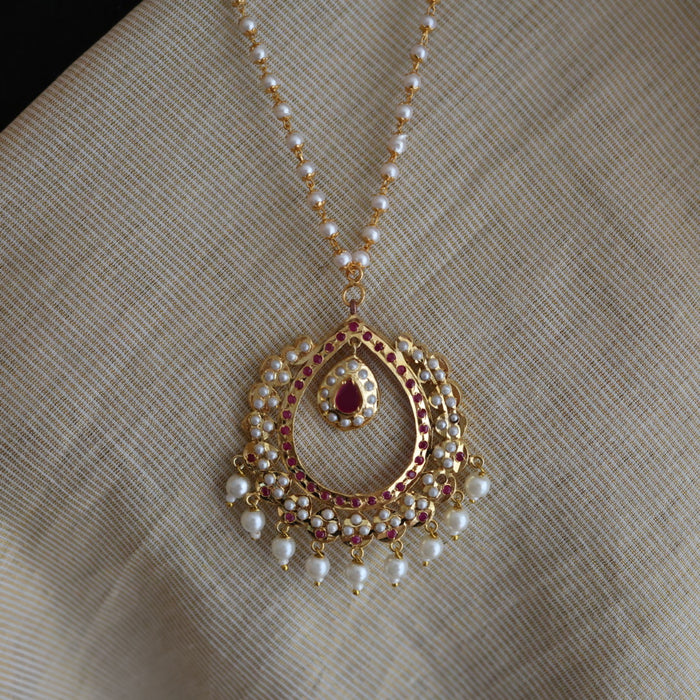 Heritage gold plated pearl pendant padakam long necklace HP6146