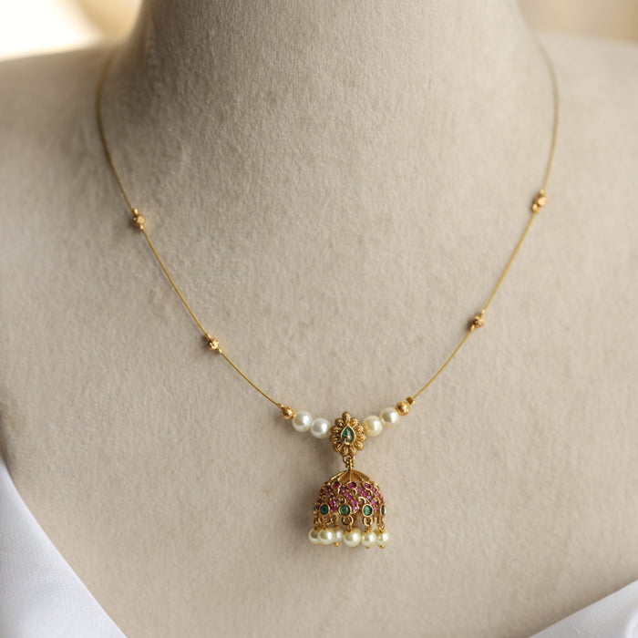 Antique ruby green stone invisible necklace IN078