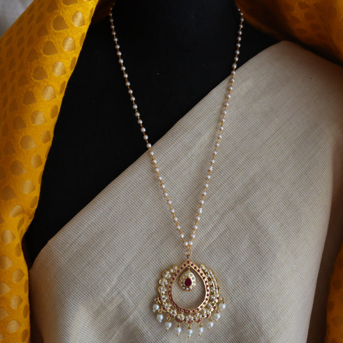 Heritage gold plated pearl pendant padakam long necklace HP6146