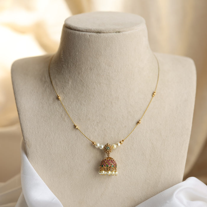 Antique ruby green stone invisible necklace IN078