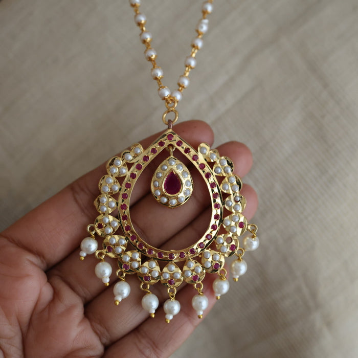 Heritage gold plated pearl pendant padakam long necklace HP6146