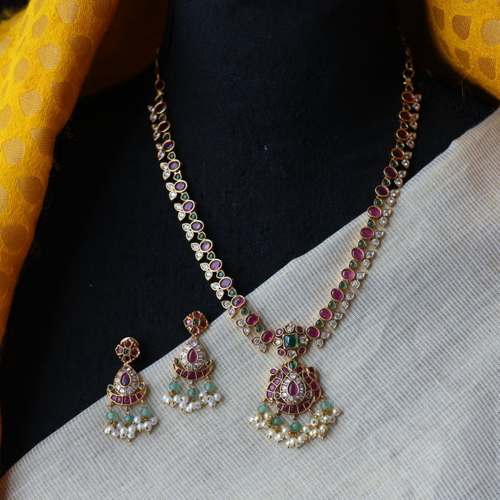 Antique green bead short necklace with earrings SS1090